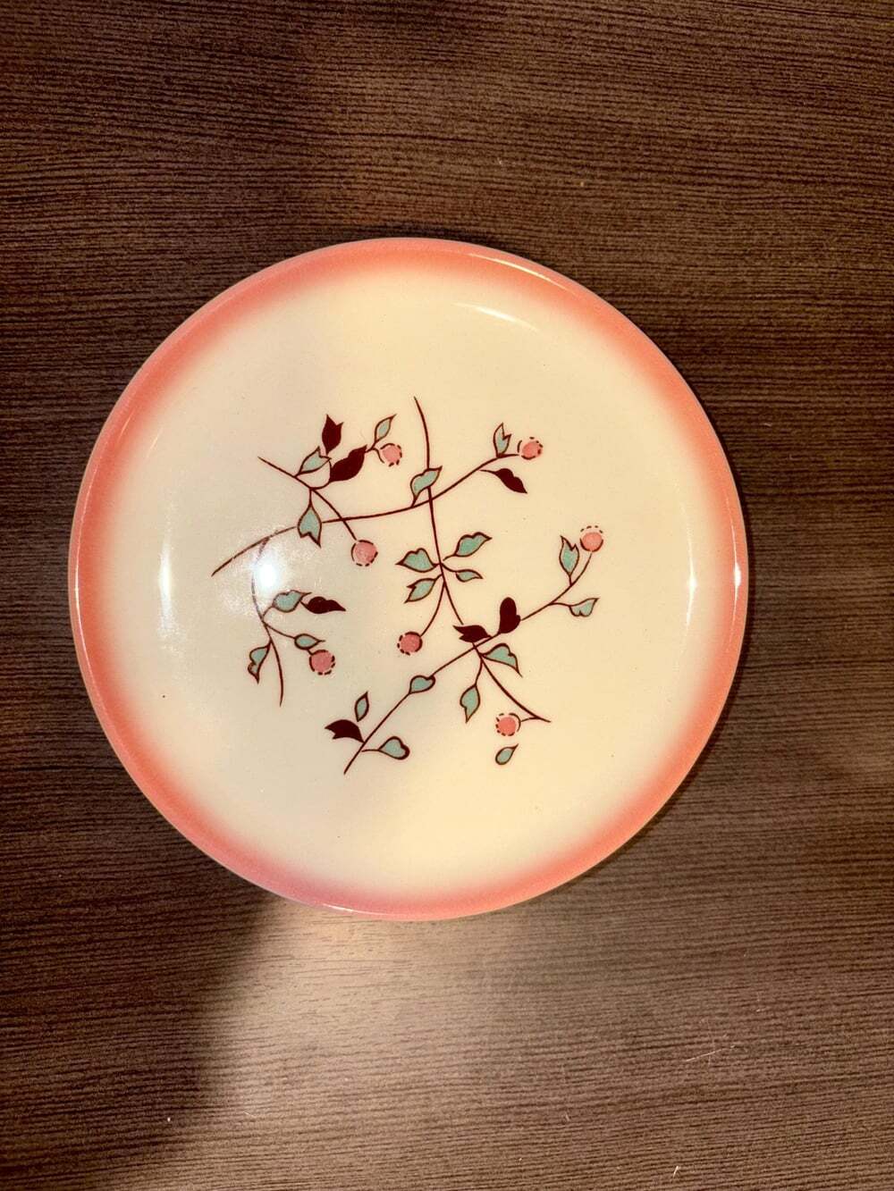 Vintage Brock California Salad Plates – Pink Floral with Green Leaves & Pink Bor